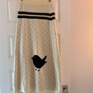 Elegant Cream Maxi Skirt with Black Bird Design